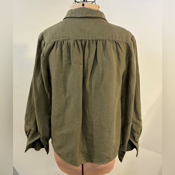 Frame Linen Blend Minimalist Popover Top Faded Militia Green size XS - Picture 4 of 10